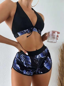 Tropikal multi-color bikini three-piece set