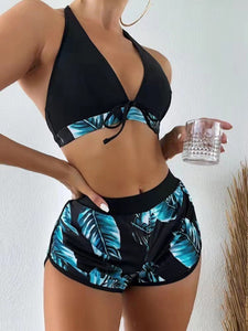Tropikal multi-color bikini three-piece set