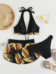 Tropikal multi-color bikini three-piece set